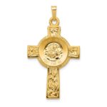 14k Polished Solid Cross with St Anthony Medal Pendant