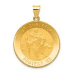 14k Polished and Satin Hollow Saint Christopher Medal Round Pendant