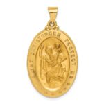14k Polished and Satin Hollow Saint Christopher Medal Oval Pendant