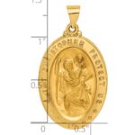 14k Polished and Satin Hollow Saint Christopher Medal Oval Pendant - Image 3