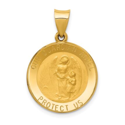 14k Polished and Satin Hollow Our Guardian Angel Medal Charm