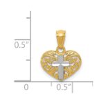 14k and White Rhodium Cross in Filigree Heart Pendant - Image 4