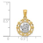 14k and White Rhodium Scalloped Frame Cherub Round Pendant - Image 4