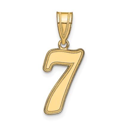 14k Brushed Border Script Number 7 Pendant