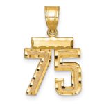 14k Small Brushed Diamond-cut Number 75 Charm