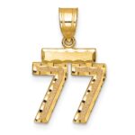 14k Small Brushed Diamond-cut Number 77 Charm