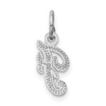 14KW White Gold Casted Script Letter F Initial Charm - Image 4