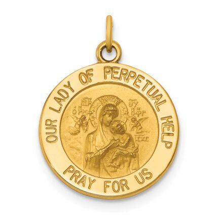 14k Polished and Satin Solid Our Lady of Perpetual Help Medal Round Pendant
