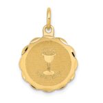 14k Polished and Satin Solid HOLY COMMUNION Scalloped Edge Round Disc Charm