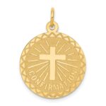 14k Polished and Satin Solid CONFIRMATION with Cross Round Disc Charm