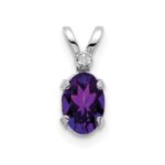 14K White Gold Diamond and 6x4 Oval February/Amethyst Birthstone Pendant