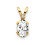 14k Diamond and 6x4 Oval April/White Topaz Birthstone Pendant