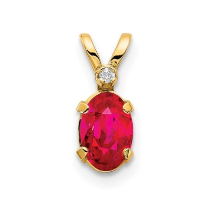 14k Diamond and 6x4 Oval July/Ruby Birthstone Pendant