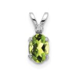 14K White Gold Diamond and 6x4 Oval August/Peridot Birthstone Pendant