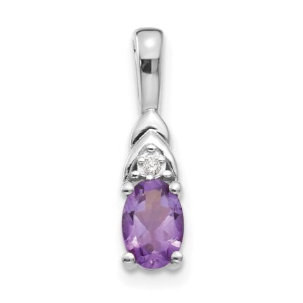 14k White Gold 6x4 Oval February/Amethyst and Diamond Pendant
