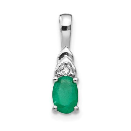 14k White Gold 6x4 Oval May/Emerald and Diamond Pendant