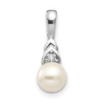 14k White Gold 6mm June/Freshwater Cultured Pearl and Diamond Pendant