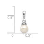 14k White Gold 6mm June/Freshwater Cultured Pearl and Diamond Pendant - Image 3