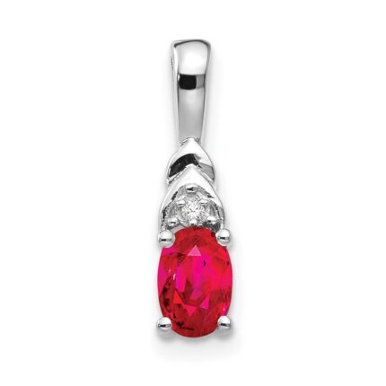 14k White Gold 6x4 Oval July/Ruby and Diamond Pendant
