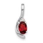 14k White Gold 6x4 Oval January/Garnet and Diamond Pendant