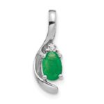 14k White Gold 6x4 Oval May/Emerald and Diamond Pendant
