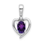 14k White Gold 6x4 Oval February/Amethyst and Diamond Heart Pendant