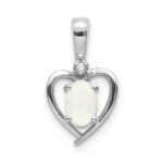 14k White Gold 6x4 Oval October/Opal and Diamond Heart Pendant