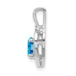 14k White Gold 6x4 Oval December/Blue Topaz and Diamond Heart Pendant - Image 2