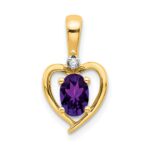 14k 6x4 Oval February/Amethyst and Diamond Heart Pendant