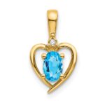 14k 6x4 Oval December/Blue Topaz and Diamond Heart Pendant
