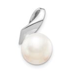 14k White Gold Satin 8-9mm White Button Freshwater Cultured Pearl Slide Fits up to 2mm Regular/3mm Fancy or Reversible Omega