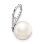 14k White Gold Satin 8-9mm White Button Freshwater Cultured Pearl Slide Fits up to 2mm Regular/3mm Fancy or Reversible Omega - Image 2
