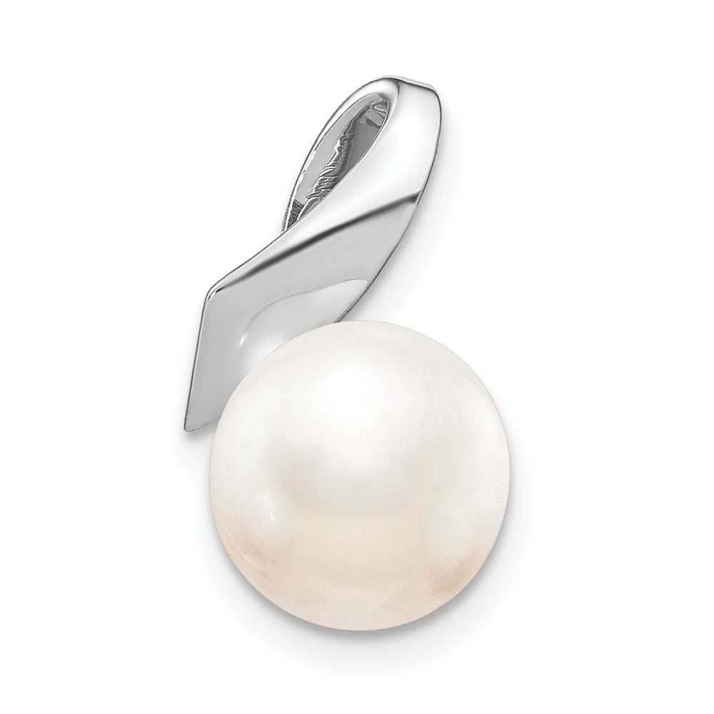 XCH665.jpg 14k White Gold Satin 8-9mm White Button Freshwater Cultured Pearl Slide Fits up to 2mm Regular/3mm Fancy or Reversible Omega - Image 1
