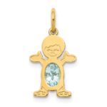 14K Boy Charm 6x4 Oval Genuine Aquamarine-March