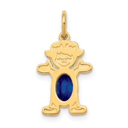 14K Girl Charm 6x4 Oval Genuine Sapphire-September
