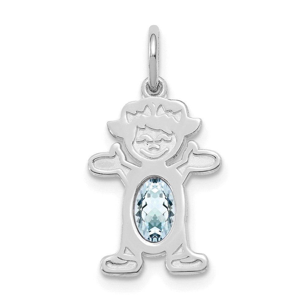 XCK38.jpg 14K White Gold Girl Charm 6x4 Oval Genuine Aquamarine-March - Image 1
