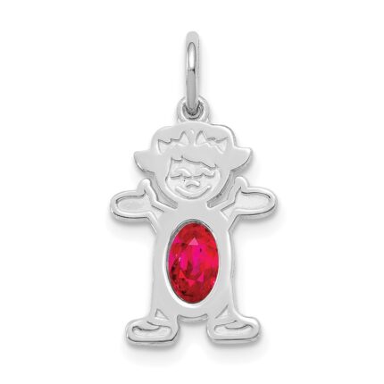 14K White Gold Girl Charm 6x4 Oval Genuine Ruby-July