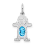 14K White Gold Boy Charm 6x4 Oval Genuine Blue Topaz-December