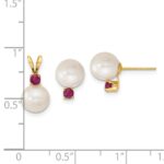 14k 7-8mm White Round Freshwater Cultured Pearl and .30RU Ruby Post Earrings and Pendant Set - Image 3