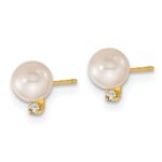 14k 5-6mm White Round Akoya Saltwater Cultured Pearl and .03 Carat Diamond Post Earrings and Pendant Set - Image 5