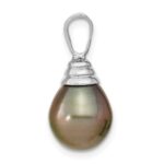14k White Gold 10-11mm Black Teardrop Tahitian Saltwater Cultured Pearl Pendant - Image 2