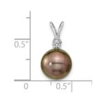 14k White Gold 9-10mm Black Round Tahitian Saltwater Cultured Pearl and .05 Carat Diamond Pendant - Image 2