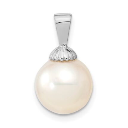 14k White Gold 10-11mm White Round South Sea Saltwater Cultured Pearl Pendant