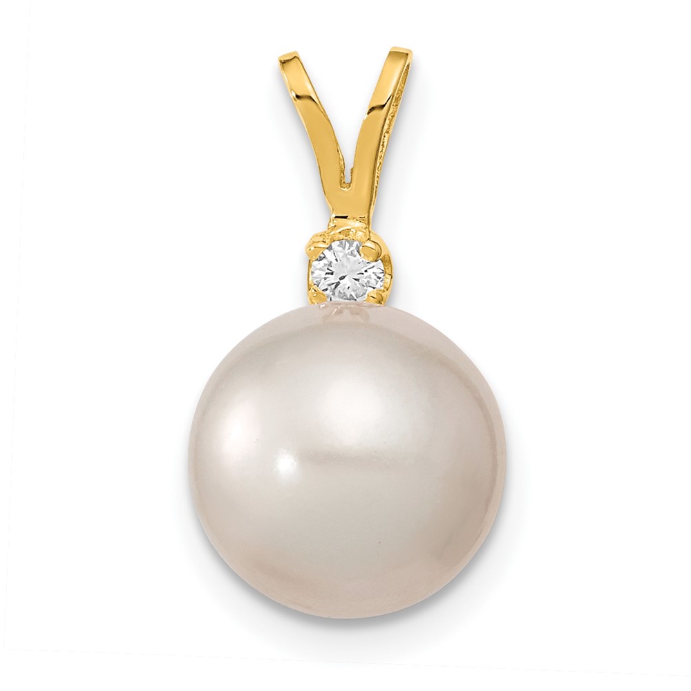 XF467.jpg 14k 9-10mm White Round South Sea Saltwater Cultured Pearl and .05 Carat Diamond Pendant - Image 1