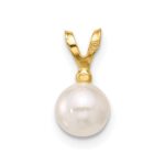 14k 5-6mm White Round Akoya Saltwater Cultured Pearl and .01 Carat Diamond Pendant - Image 4