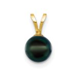 14k 6-7mm Black Round Akoya Saltwater Cultured Pearl Pendant