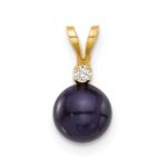 14k 6-7mm Black Round Freshwater Cultured Pearl and .03 Carat Diamond Pendant