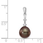 14k White Gold 8-9mm Black Teardrop Tahitian Saltwater Cultured Pearl and .04 Carat Diamond Pendant - Image 3