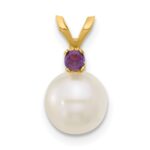 14k 7-7.5mm White Round Freshwater Cultured Pearl and .07AM Amethyst Pendant