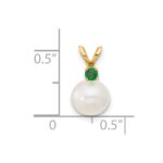 14k 7-7.5mm White Round Freshwater Cultured Pearl and .09EM Emerald Pendant - Image 4